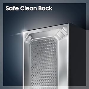 Its Safe Clean Back is a smooth safety cover for its internal vital components