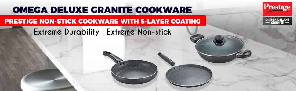 Prestige Omega Deluxe Granite 3 Pcs with 1 Glass Lid