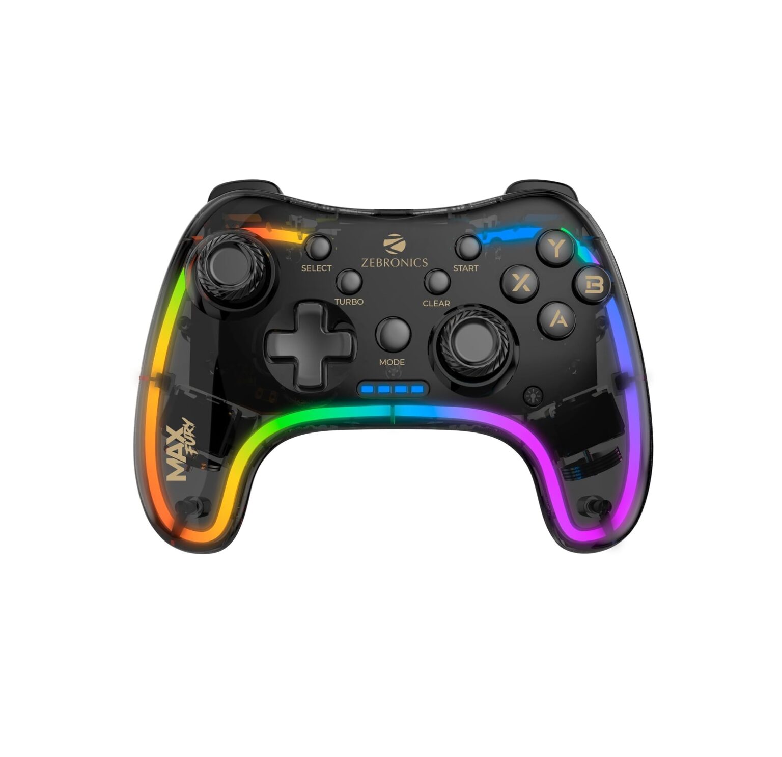 Zebronics MAX FURY Transparent RGB LED Illuminated Wired Gamepad for ...